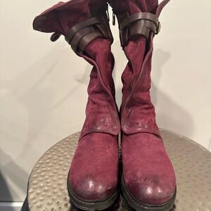 A.S.98 Burgundy Suede Combat Boots